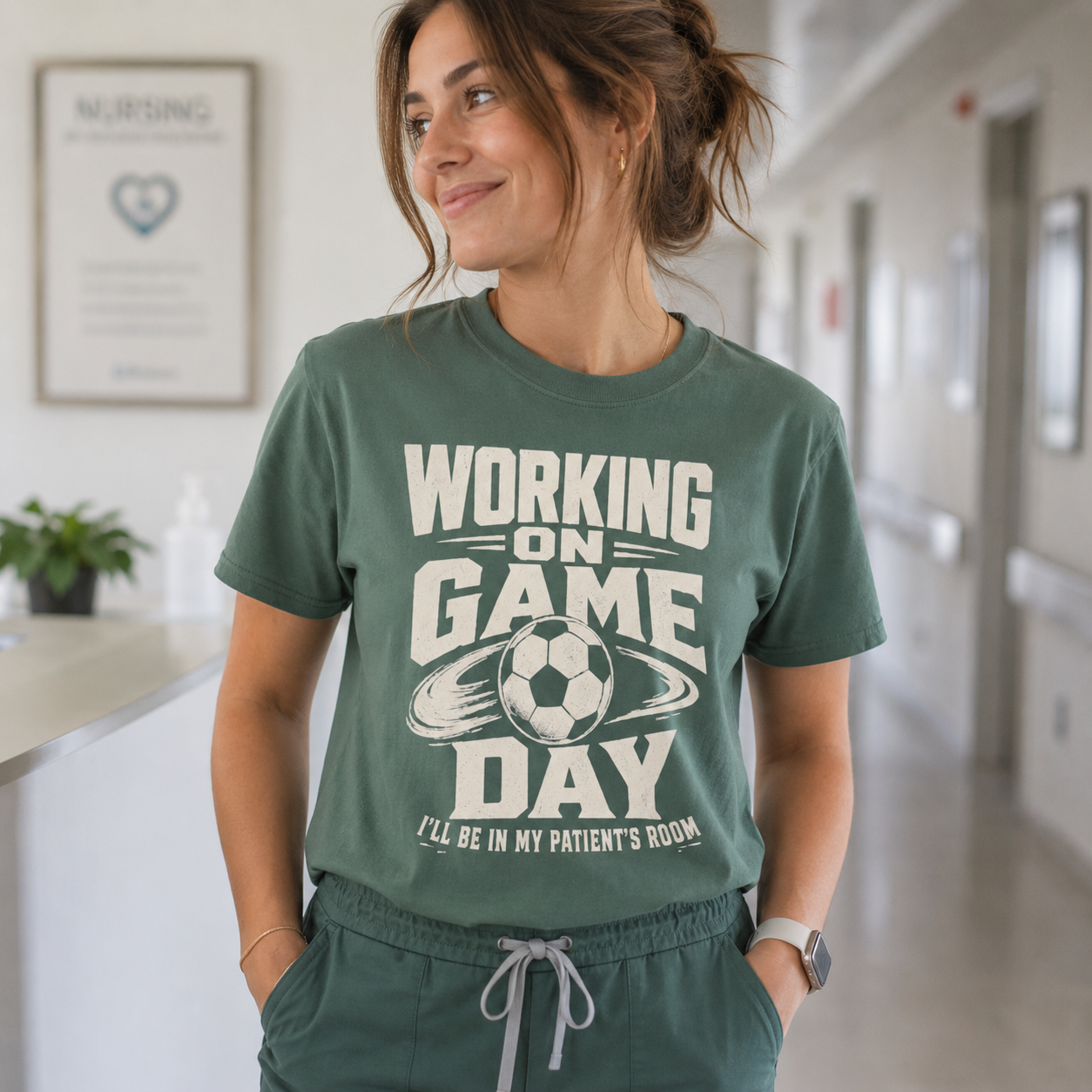"Working on Game Day, I'll Be in My Patient's Room" Nurse Soccer T-Shirt