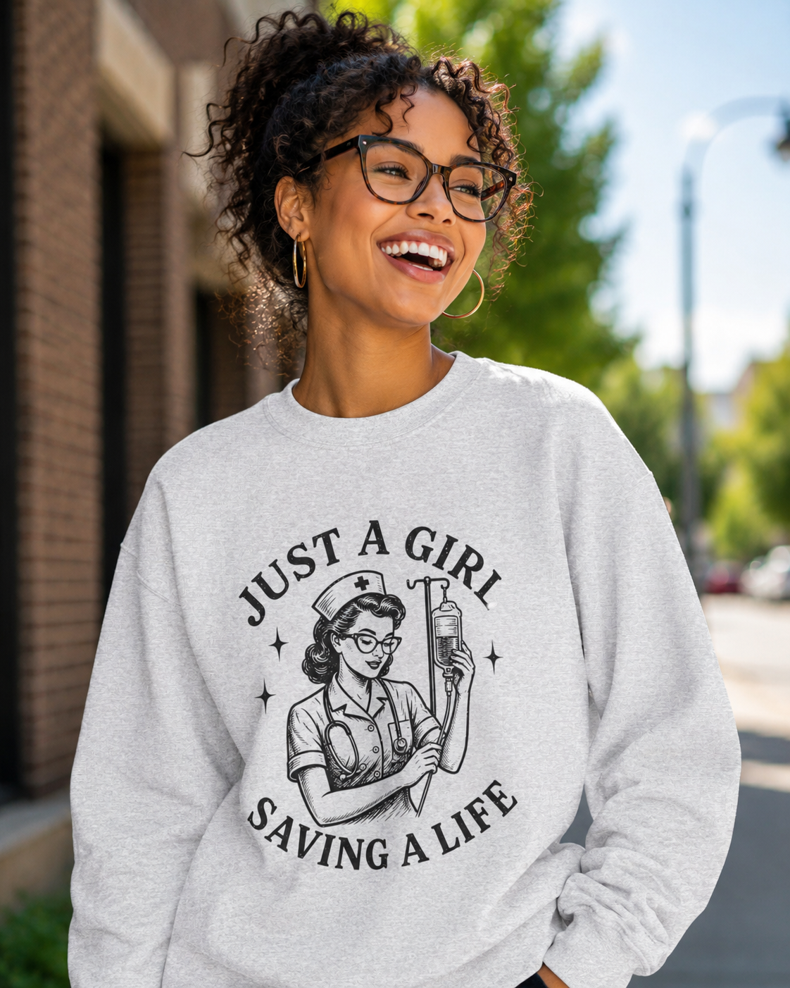 Just a Girl Saving a Life | Vintage Nurse Linocut Graphic Tee - pick your nurse