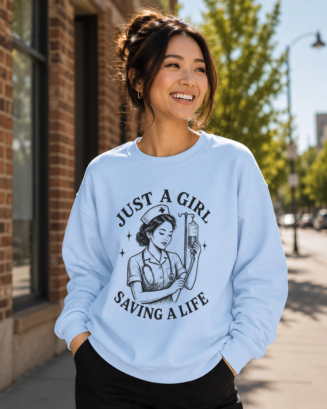 Just a Girl Saving a Life | Vintage Nurse Linocut Graphic Tee - pick your nurse