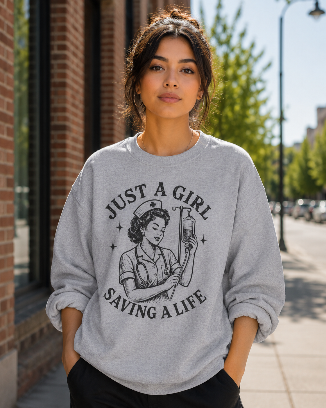Just a Girl Saving a Life | Vintage Nurse Linocut Graphic Tee - pick your nurse